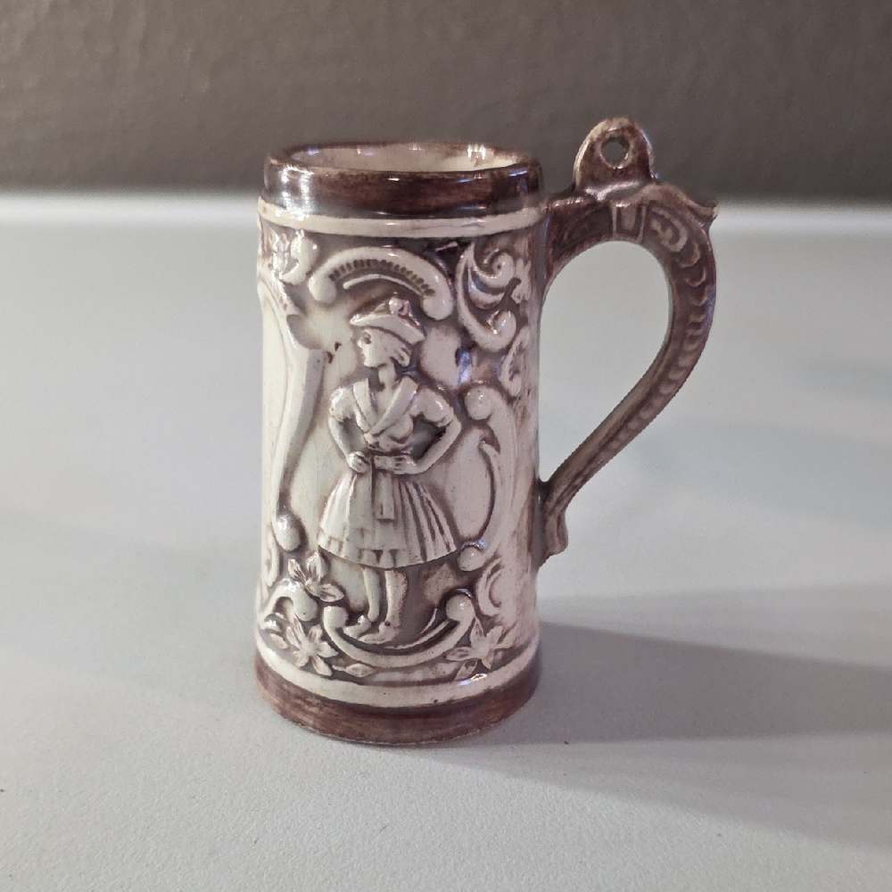 Vintage Bavarian Folk Cream and Brown Ceramic Mug